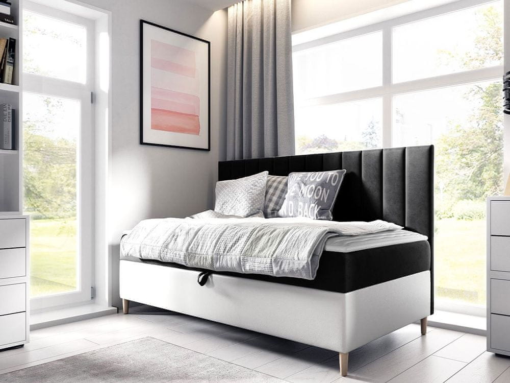 Veneti Kontinentálna jednolôžková posteľ 100x200 ROCIO 2 - biela ekokoža / čierna + topper ZDARMA