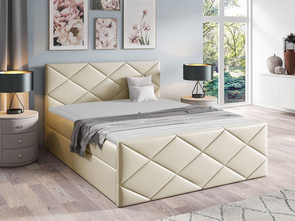 Veneti Kontinentálna jednolôžková posteľ 120x200 MATIA - biela ekokoža + topper ZDARMA