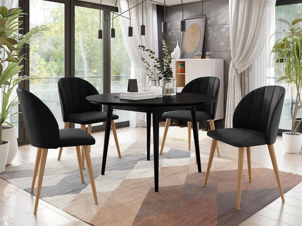 Veneti Jedálenský stôl 100 cm so 4 stoličkami NOWEN 1 - čierny / prírodné drevo
