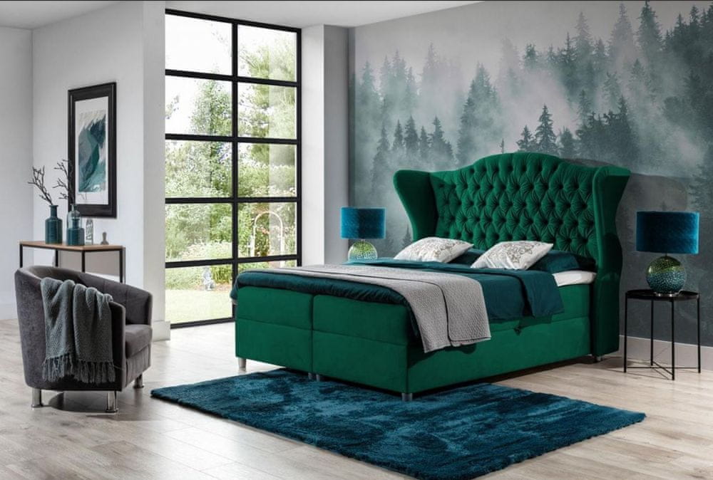 Veneti Luxusná boxspringová posteľ 160x200 RIANA - zelená + topper ZDARMA