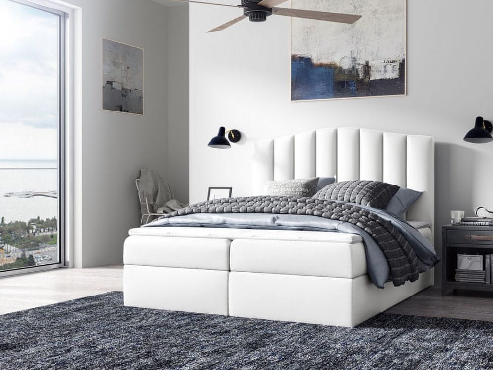 Veneti Kontinentálna posteľ LUCIA - 120x200, biela eko koža + topper ZDARMA