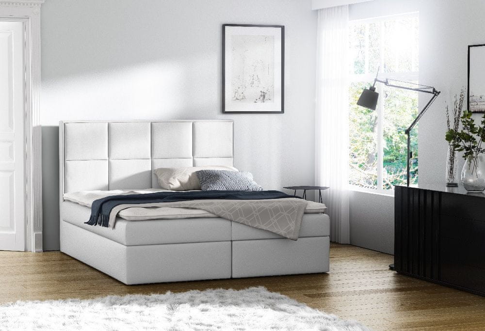 Veneti Čalúnená posteľ s úložným priestorom Sivio biela eko koža 140 + TOPPER ZDARMA