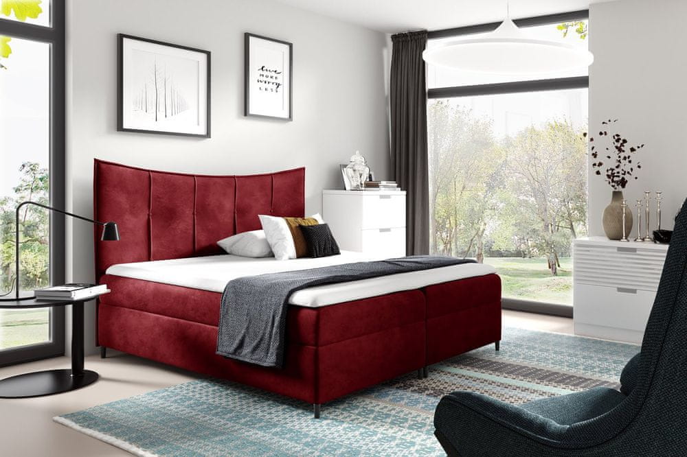 Veneti Boxspringová posteľ IRINI - 180x200, červená + topper ZDARMA