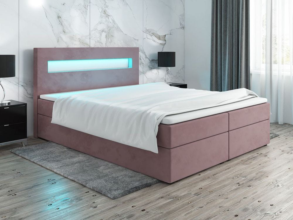 Veneti Čalúnená posteľ s osvetlením LILLIANA 3 - 140x200, ružová