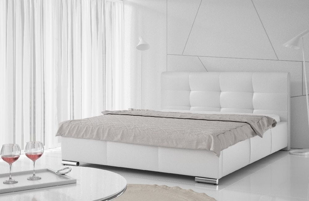 Veneti Luxusná čalúnená posteľ Latium s úložným priestorom biela eko koža 200 x 200