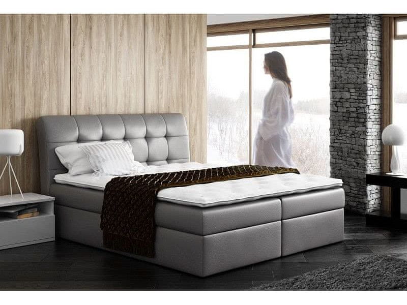 Veneti Boxspringová čalúnená posteľ SARA šedá Eko koža 160 + topper zdarma
