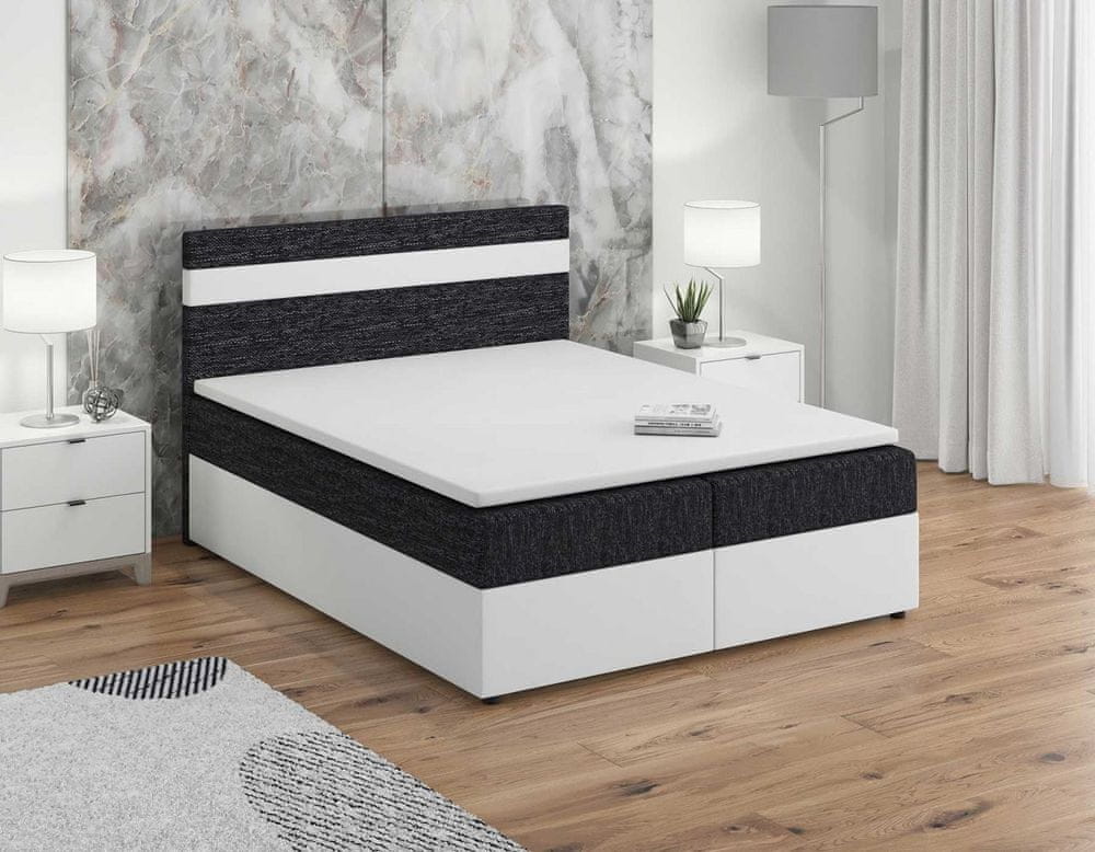 Veneti Boxspringová posteľ 140x200 SISI, čierna + biela eko koža