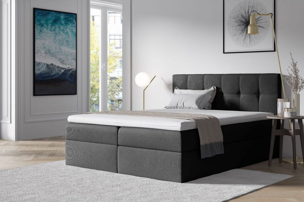 Veneti Čalúnená posteľ s úložným priestorom 120x200 RECIVIO - tmavosivá + topper ZDARMA