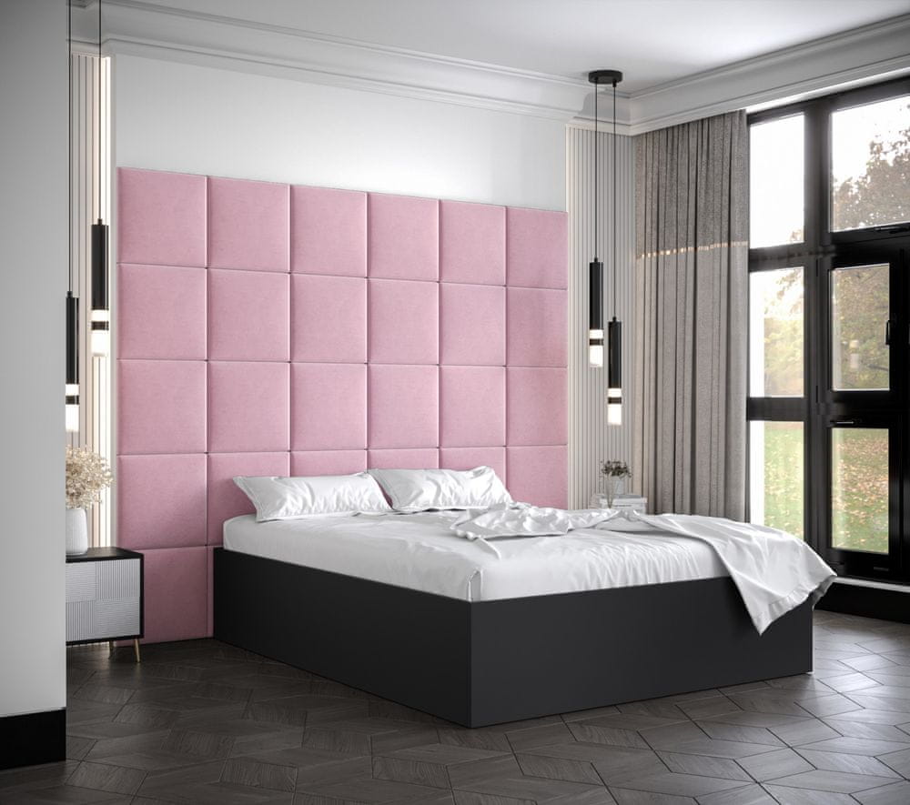 Veneti Manželská posteľ s čalúnenými panelmi MIA 3 - 140x200, čierna, ružové panely