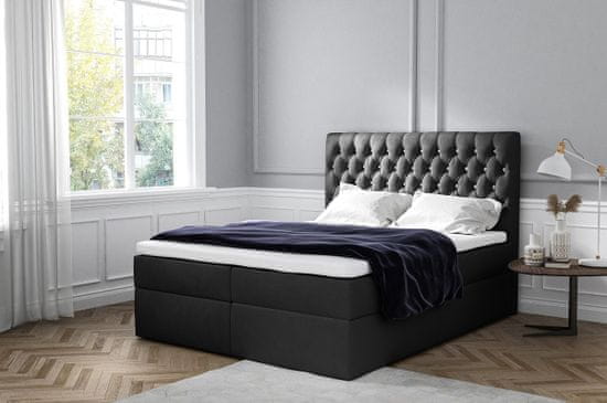 Veneti Elegantná čalúnená posteľ Mandy s úložným priestororm čierna 160 x 200 + topper zdarma