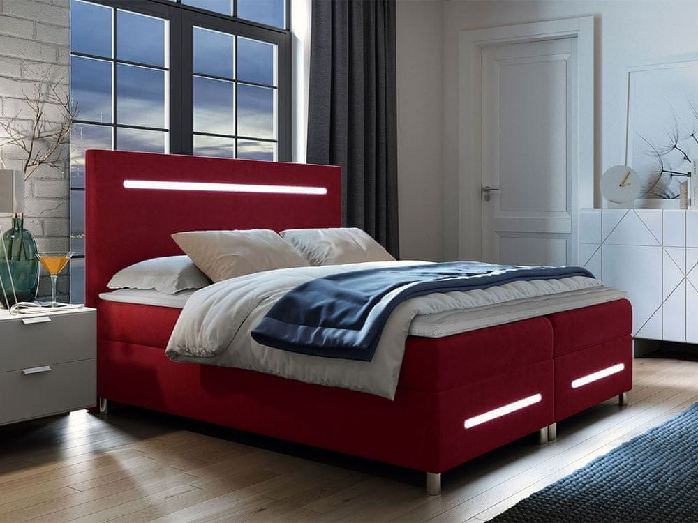 Veneti Boxspringová manželská posteľ 140x200 MARIELA - červená + topper a LED osvetlenie ZDARMA