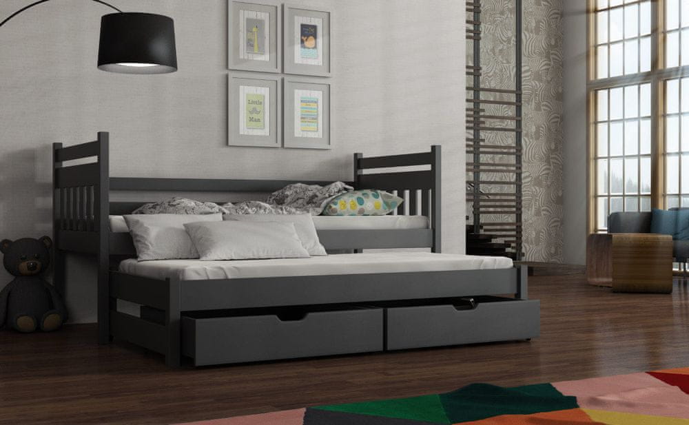 Veneti Detská posteľ s prístelkou 80x180 DEBRA - grafit