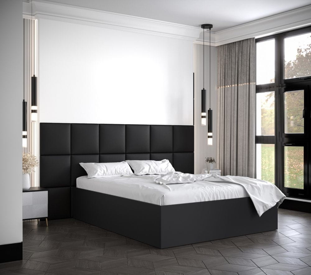 Veneti Manželská posteľ s čalúnenými panelmi MIA 4 - 140x200, čierna, čierne panely z ekokože