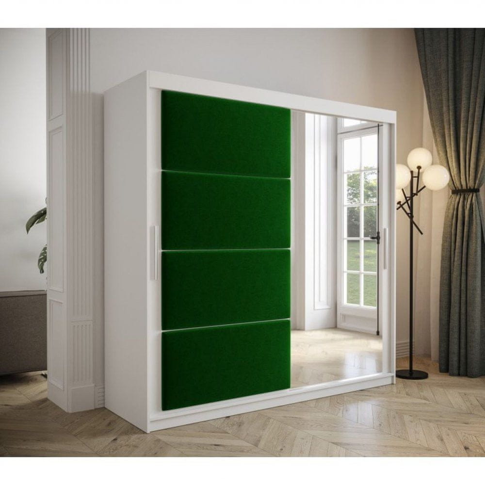 Veneti Šatníková skriňa s posuvnými dverami 200 cm TALIA - biela / zelená
