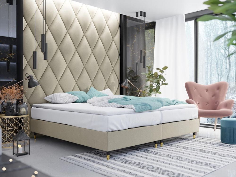 Veneti Manželská čalúnená posteľ s matracom 140x200 NECHLIN 5 - béžová