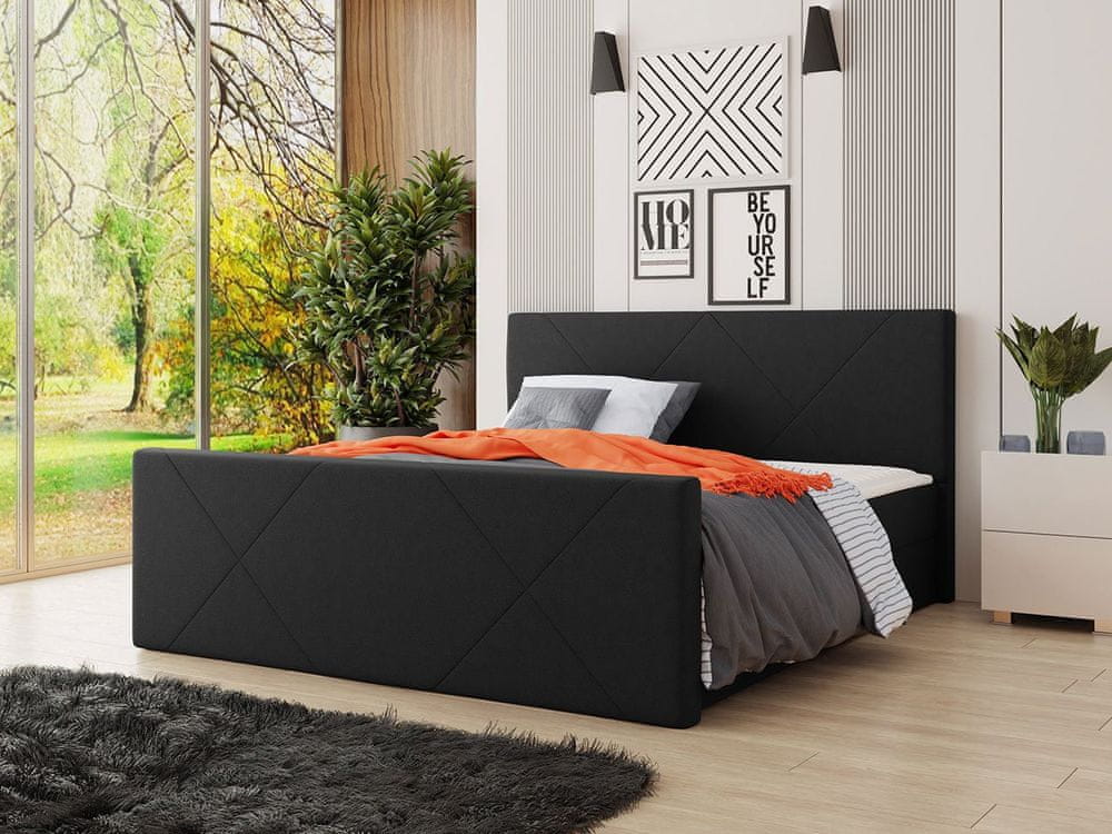 Veneti Americká posteľ s úložným priestorom 140x200 RANON 4 - čierna + topper ZDARMA