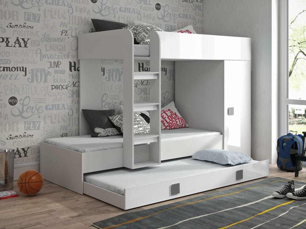 Veneti Detská poschodová posteľ s úložným priestorom Lena- biela - šedé úchyty