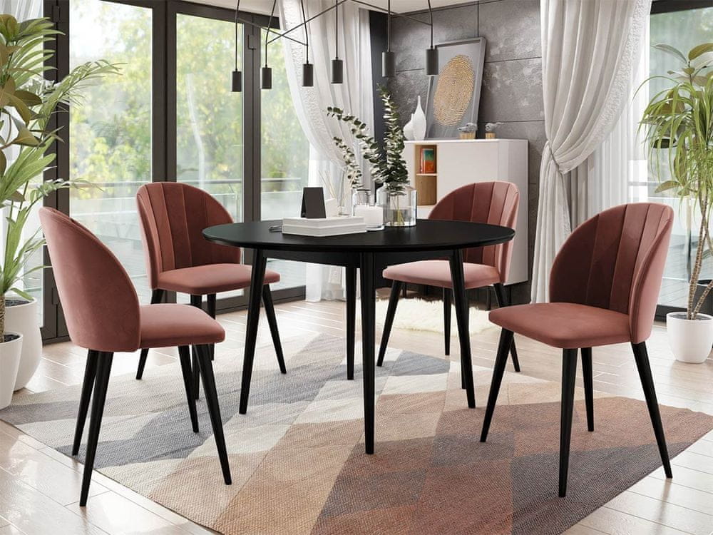 Veneti Okrúhly jedálenský stôl 100 cm so 4 stoličkami NOWEN 1 - čierny / ružový