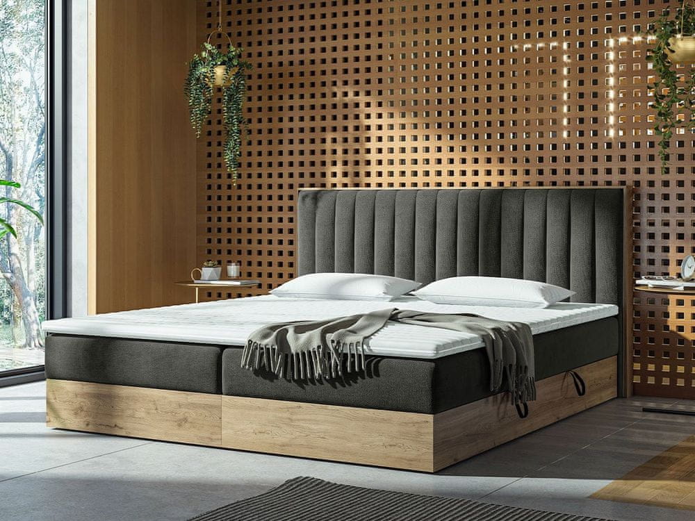 Veneti Kontinentálna posteľ 160x200 AGER - šedá / dub zlatý + topper ZDARMA