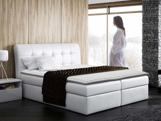 Veneti Hotelová manželská posteľ 160x200 LUPE - biela eko koža + topper ZDARMA
