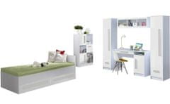 Veneti Študentský nábytok s posteľou 90x200 TUCHIN 2 - biely / lesklý biely / šedý