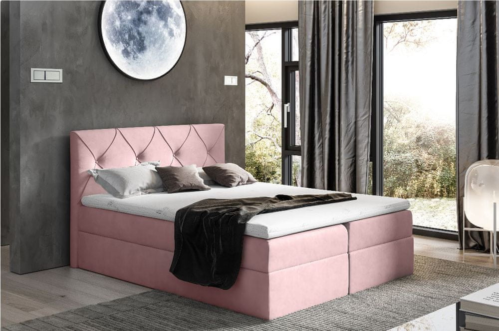 Veneti Elegantná kontinentálna posteľ 160x200 CARMEN - ružová 2 + topper ZDARMA