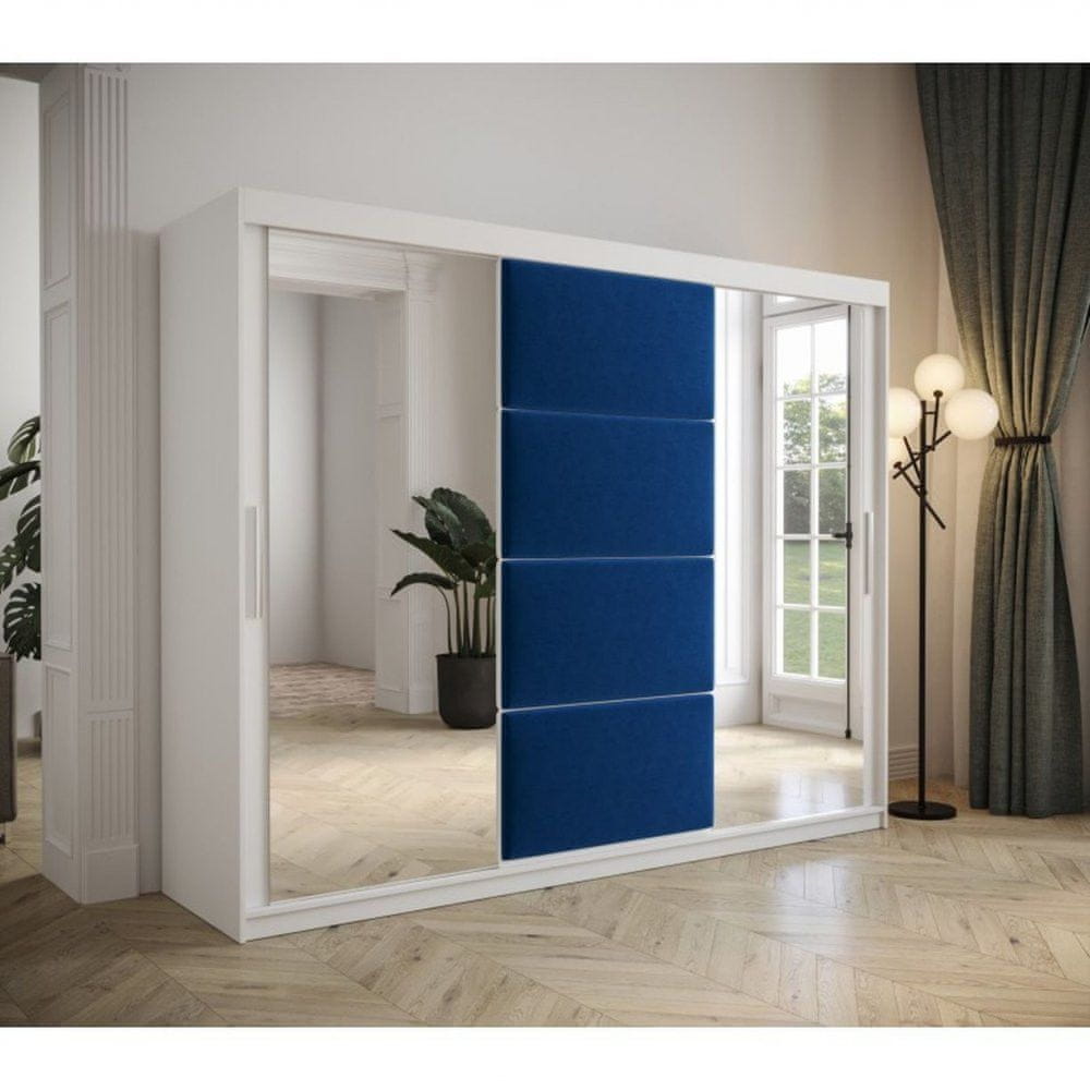 Veneti Šatníková skriňa s posuvnými dverami 250 cm TALIA - biela / modrá