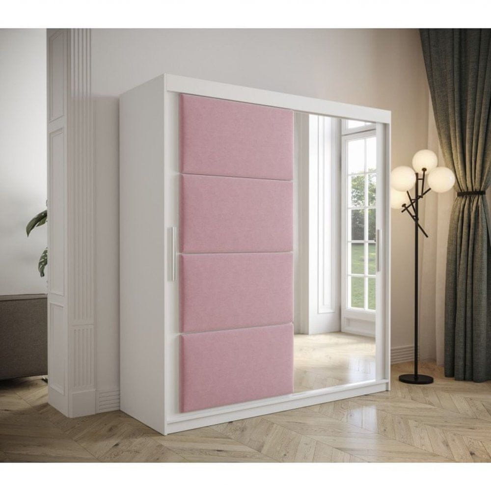 Veneti Šatníková skriňa s posuvnými dverami 180 cm TALIA - biela / ružová