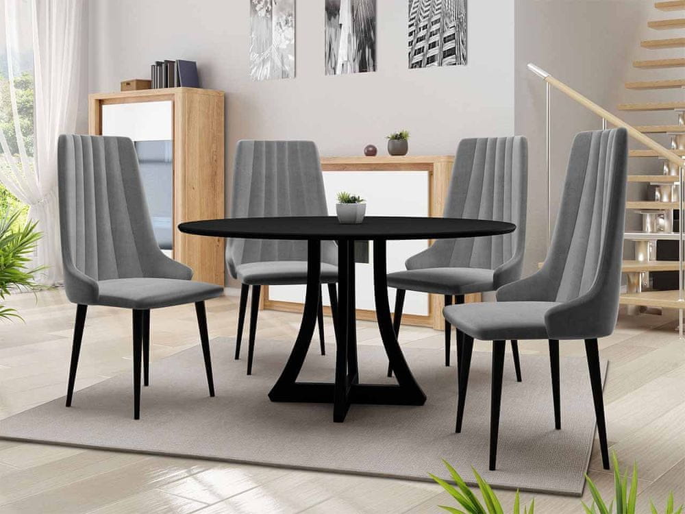 Veneti Okrúhly jedálenský stôl 100 cm so 4 stoličkami TULZA 1 - čierny / šedý
