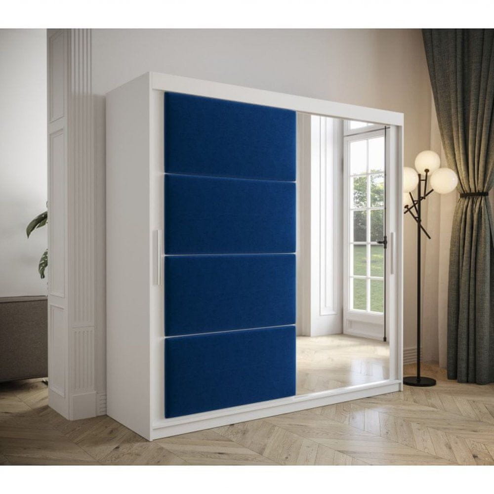Veneti Šatníková skriňa s posuvnými dverami 200 cm TALIA - biela / modrá