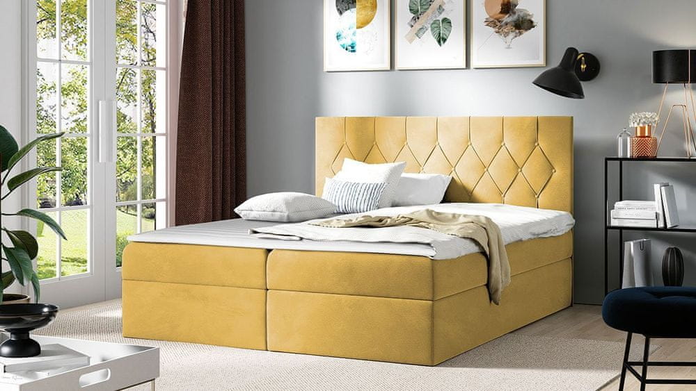 Veneti Americká dvojlôžková posteľ 140x200 SENSE 1 - žltá + topper ZDARMA