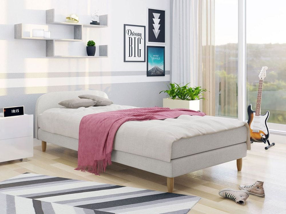 Veneti Jednolôžková čalúnená posteľ s čelom 120x200 PELLO 2 - svetlá šedá