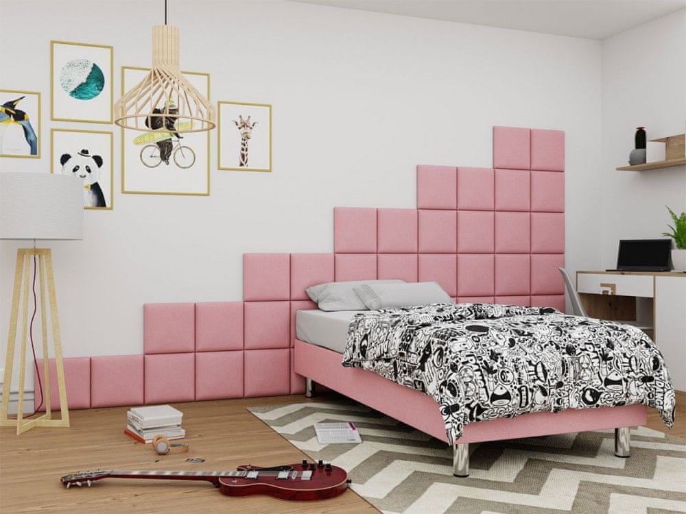 Veneti Čalúnená jednolôžková posteľ 80x200 NECHLIN 2 - ružová + panely 30x30 cm ZDARMA