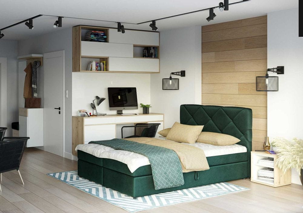 Veneti Manželská posteľ s prešívaním KATRIN 160x200, zelená 1