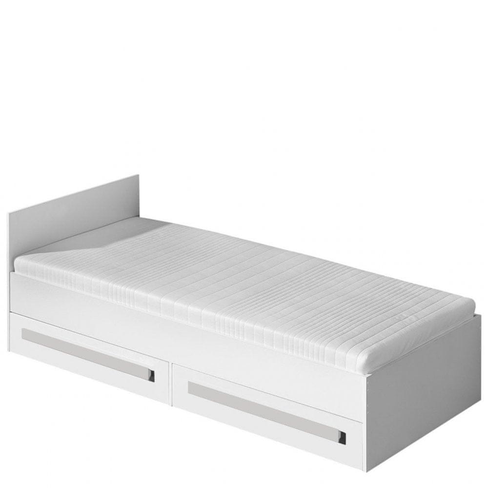 Veneti Jednolôžková posteľ 90x200 TUCHIN - biela / lesklá biela / sivá