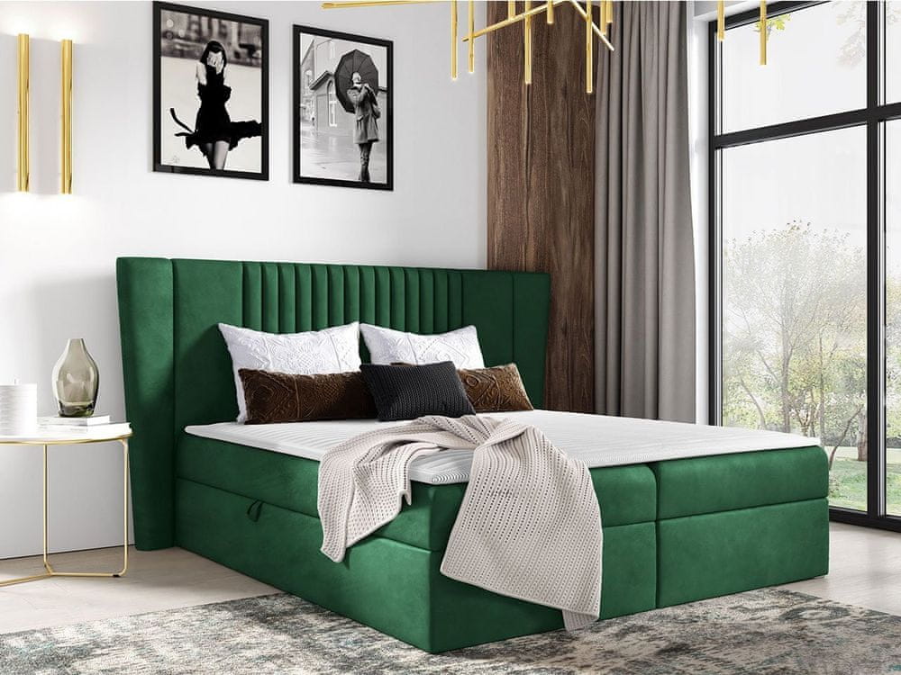 Veneti Hotelová manželská posteľ 160x200 SOLA - zelená + topper ZDARMA