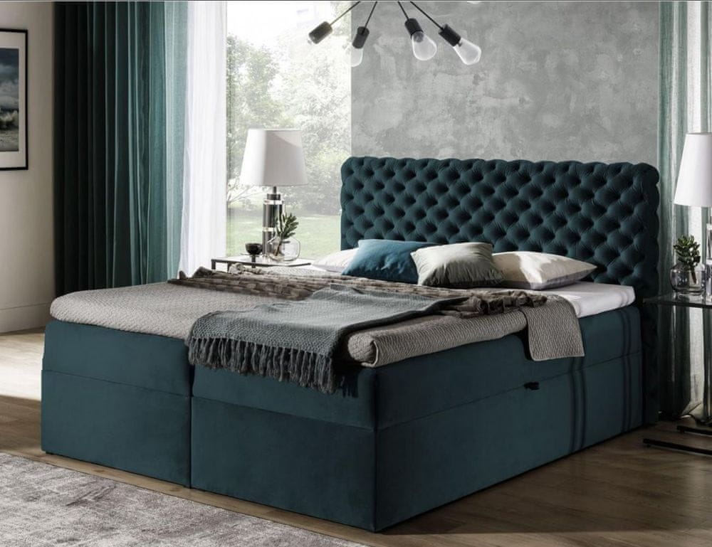 Veneti Čalúnená posteľ 160x200 CLARITA - modro-zelená + topper ZDARMA