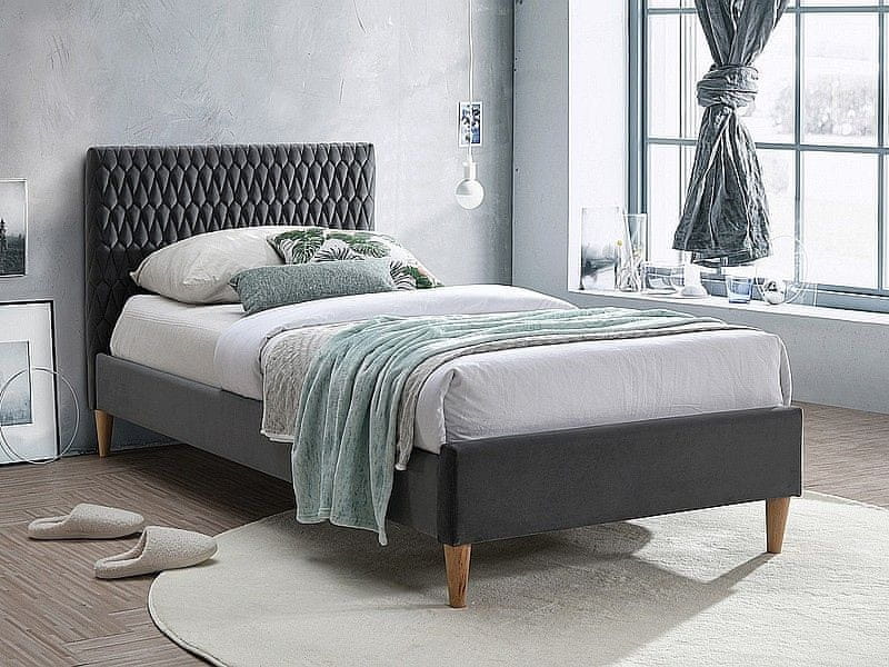 Veneti Čalúnená jednolôžková posteľ NEVIO - 90x200 cm, šedá