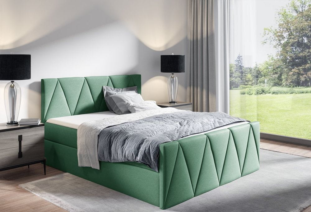 Veneti Manželská posteľ GISELA LUX - 180x200, zelená + topper ZDARMA