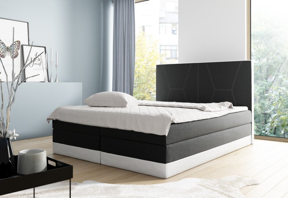 Veneti Boxspringová čalúnená posteľ Stefani čierna, biela 160 + topper zdarma