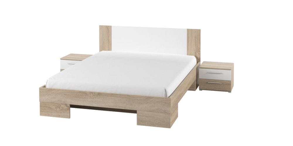 Veneti Priestranná posteľ s nočnými stolíkmi BEATA 160x200, dub Sonoma