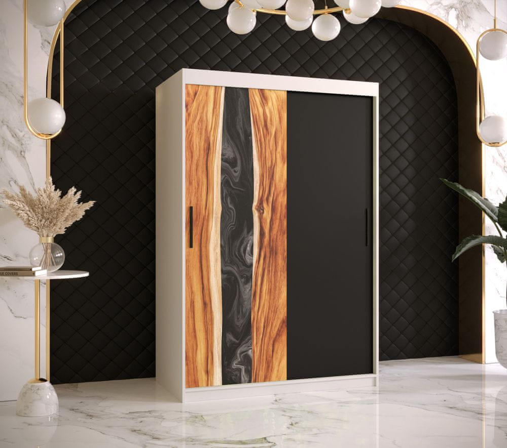 Veneti Šatníková skriňa s posuvnými dverami STACY 1 - šírka 120 cm, biela / čierna