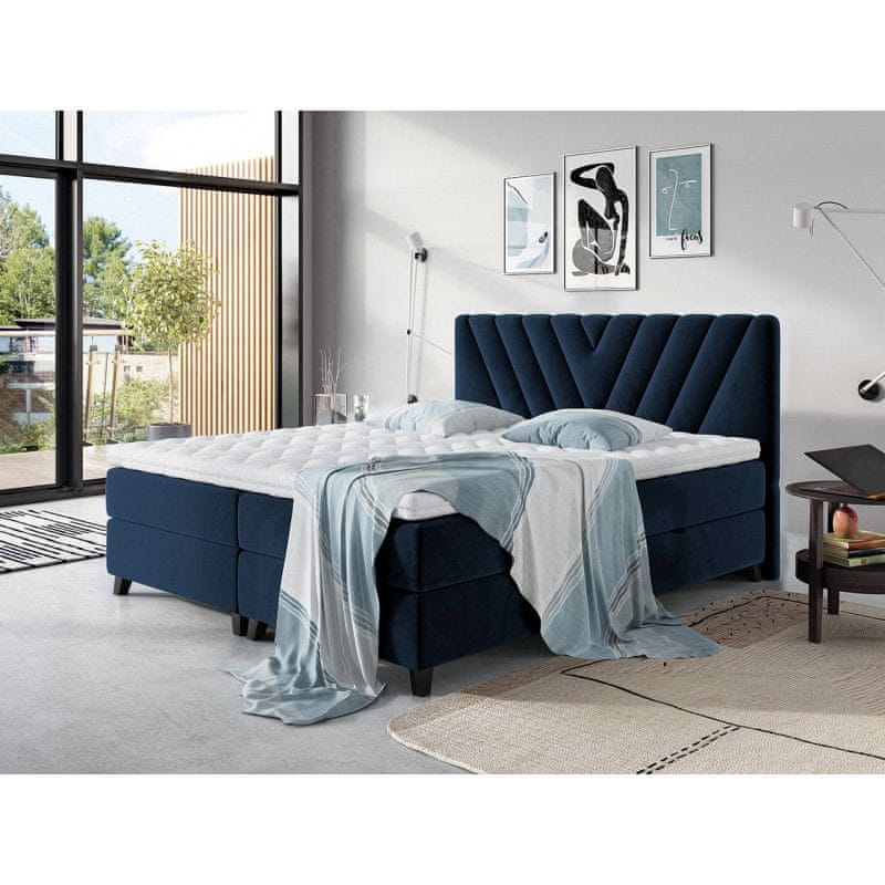 Veneti Boxspringová posteľ 140x200 CAITLYN - modrá + topper ZDARMA
