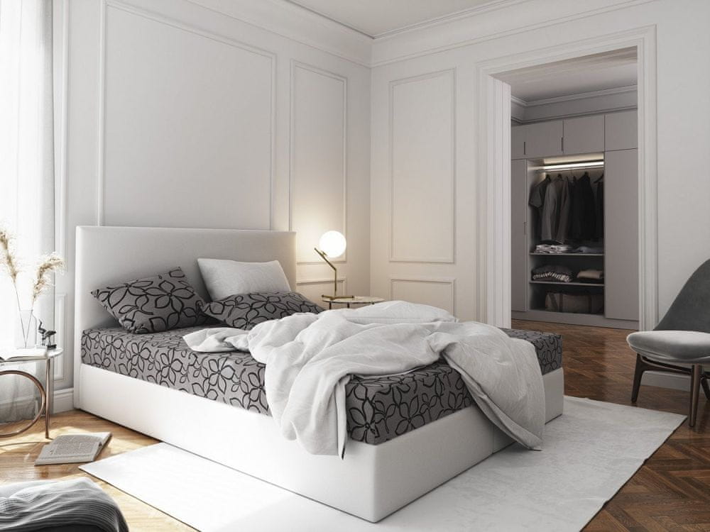 Veneti Manželská posteľ z ekokože s úložným priestorom 180x200 LUDMILA - biela / sivá