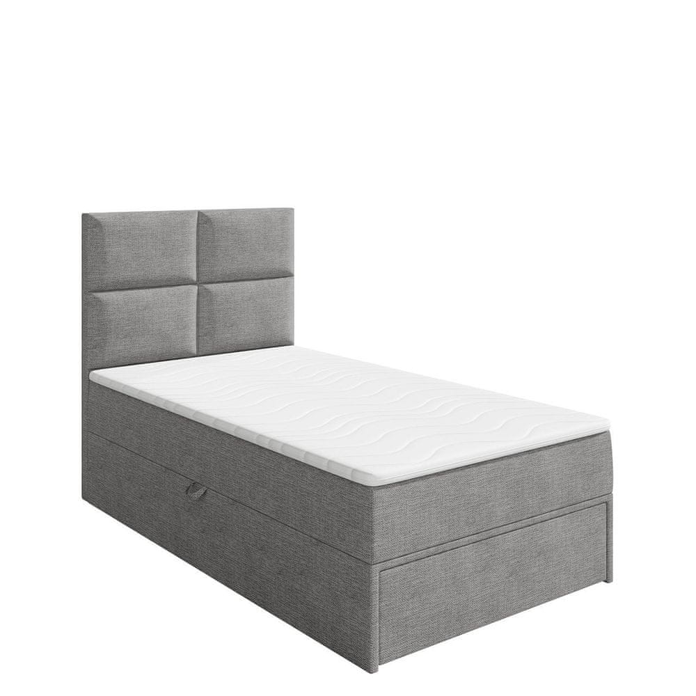 Veneti Jednolôžková boxspringová posteľ 90x200 LUGAU - šedá, pravé prevedenie + topper ZDARMA