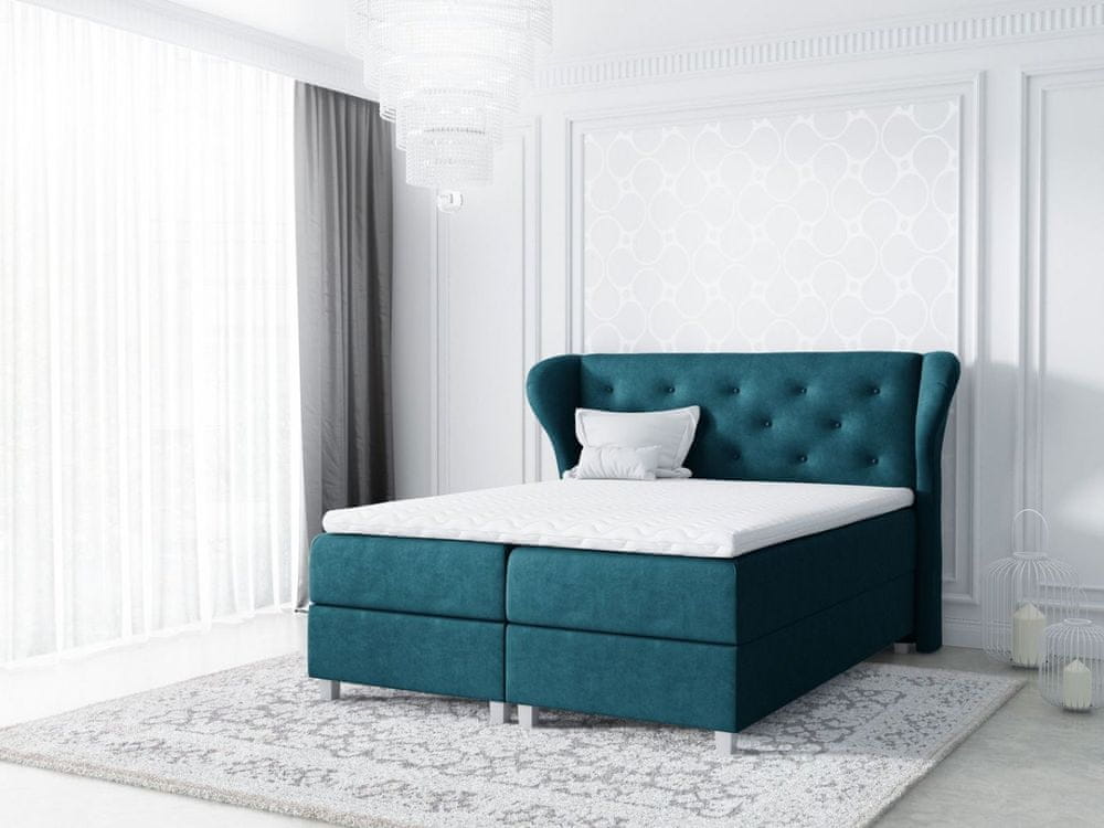 Veneti Čalúnená posteľ EVELI - 140x200, modrozelená + topper ZDARMA