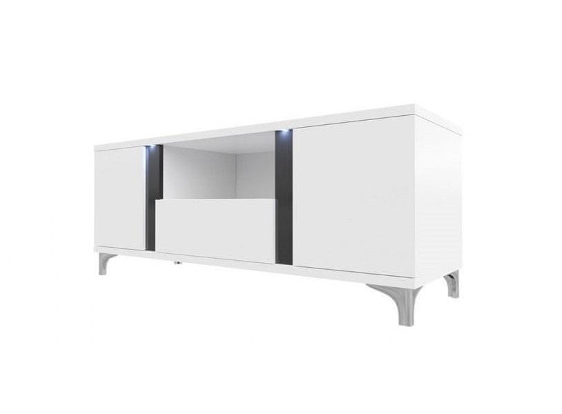 Veneti Televízny stolík s LED osvetlením BANTRY - biely / lesklý biely / lesklý čierny