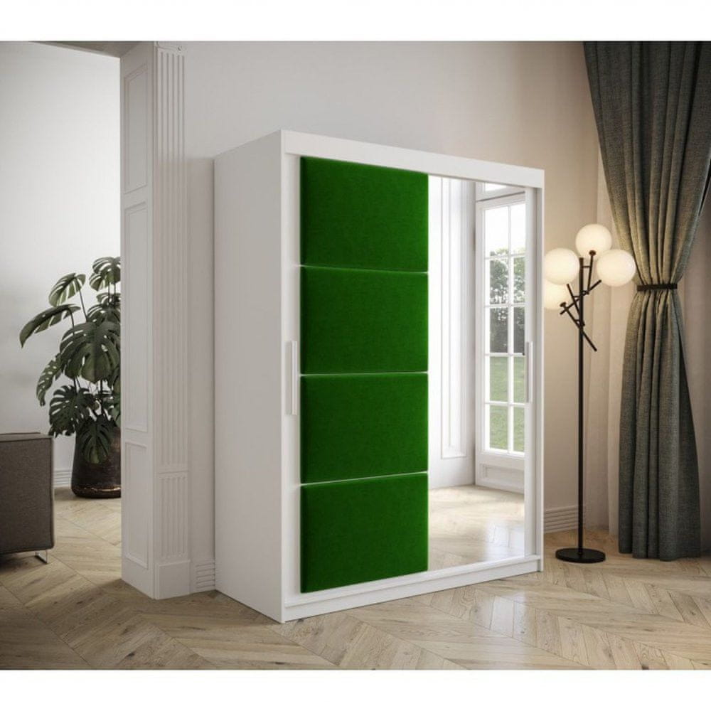 Veneti Šatníková skriňa s posuvnými dverami 150 cm TALIA - biela / zelená