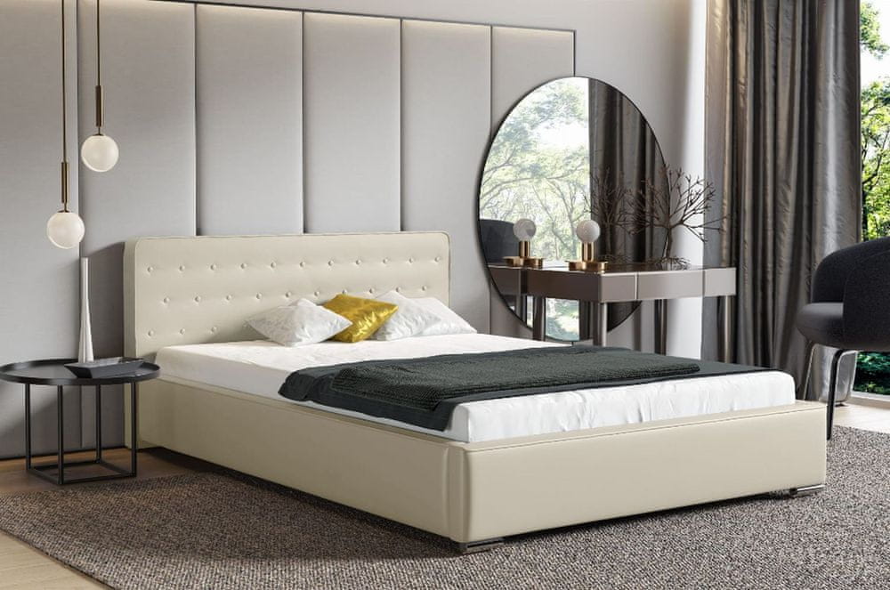 Veneti Moderná čalúnená posteľ s úložným priestorom 180x200 BERGEN - béžová ekokoža