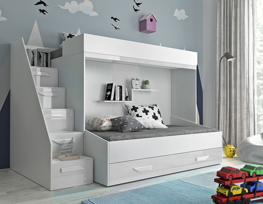 Veneti Detská poschodová posteľ s úložným priestorom Derry - biela